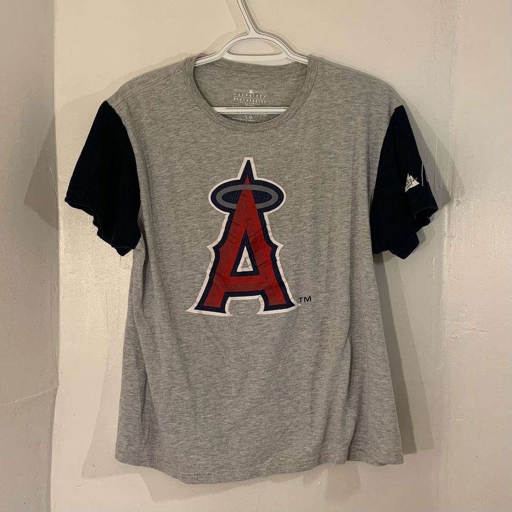 [2/$25] MLB LOS ANGELES ANGELS LOGO WOMENS GREY SHORT SLEEVE T-SHIRT SIZE LARGE